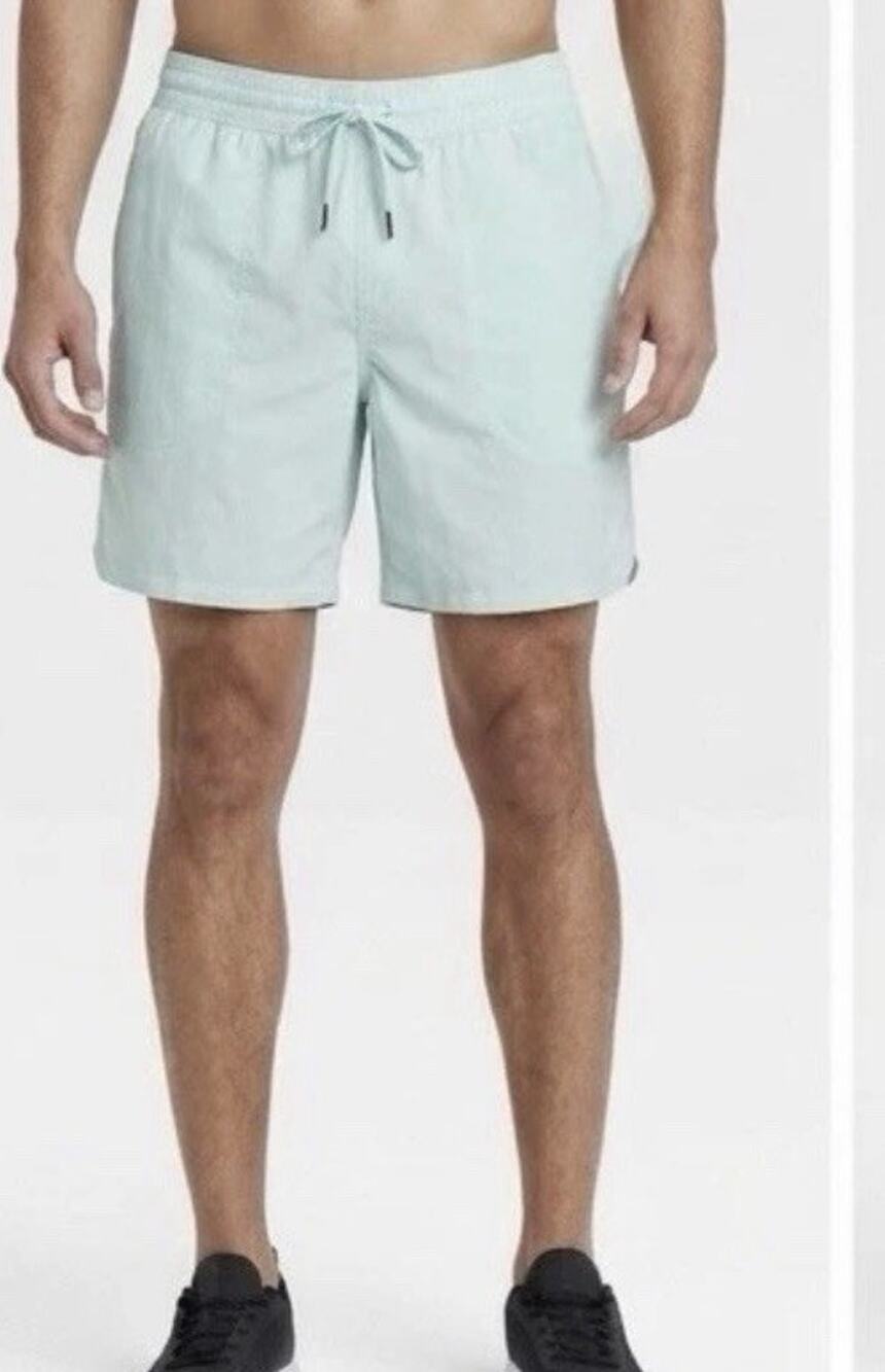 All In Motion Mens Swim Shorts 2XL Light Blue 6" Volley Lined Water Repellent